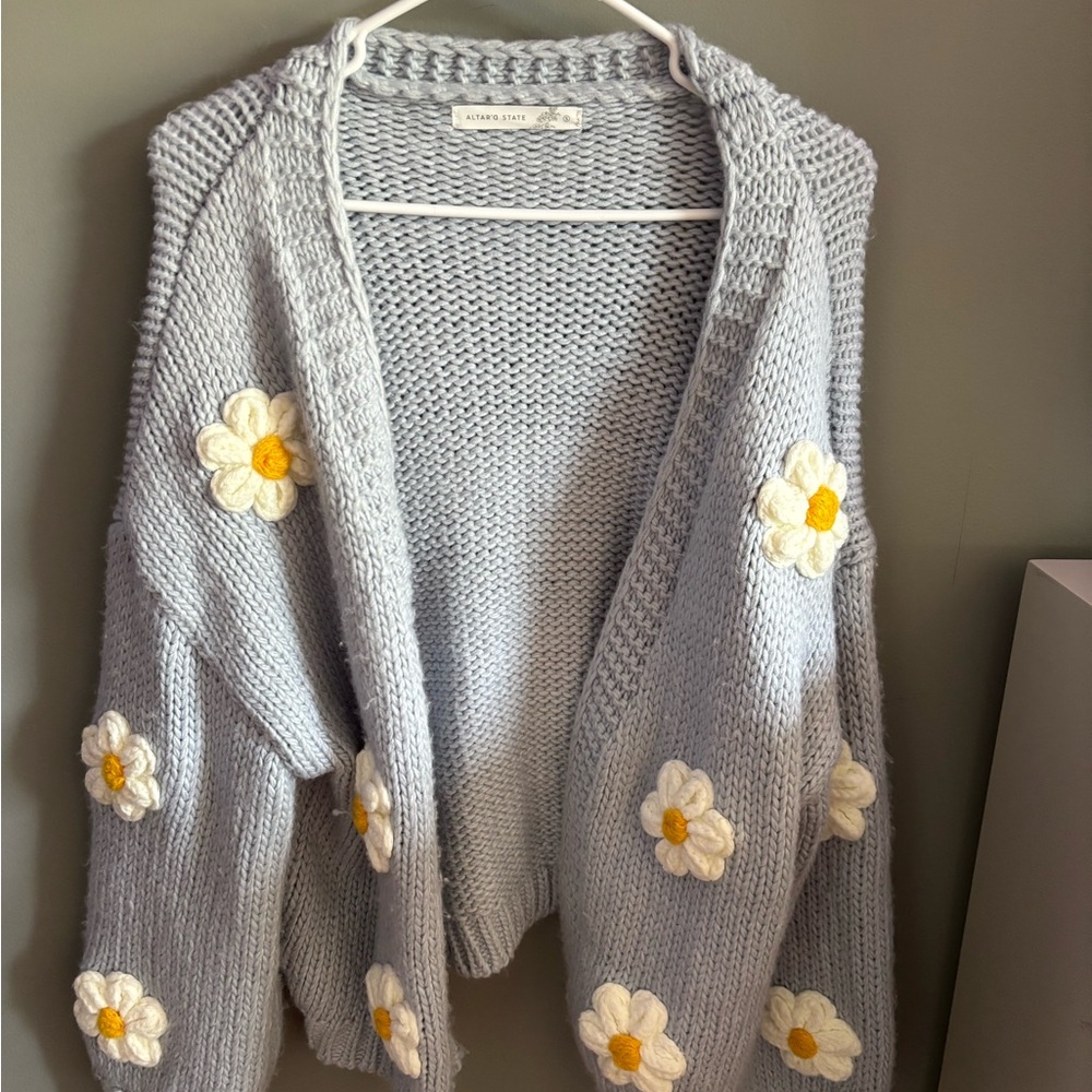Altar'd State Blue and White flower Cardigan Sweater